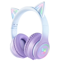 Sluchátka AJIJAR Bluetooth Cat Ear pro děti, skládací sluchátka v bezdrátovém i kabelovém režimu, s mikrofonem, RGB světlem (fia